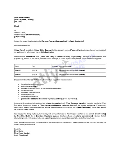 Sample Schengen Cover Letter